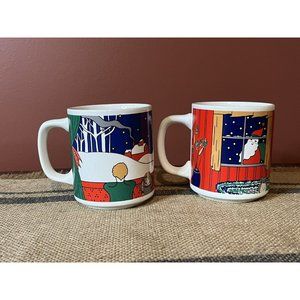 2 Vintage Master Craft Stoneware Korea Christmas Coffee Yea Mugs Holiday